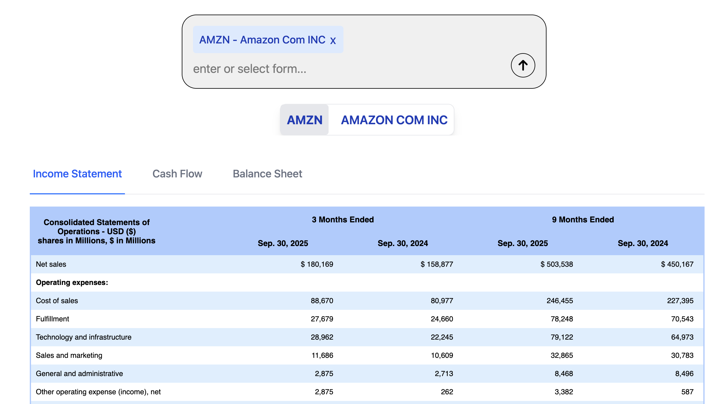 Financial statements viewer